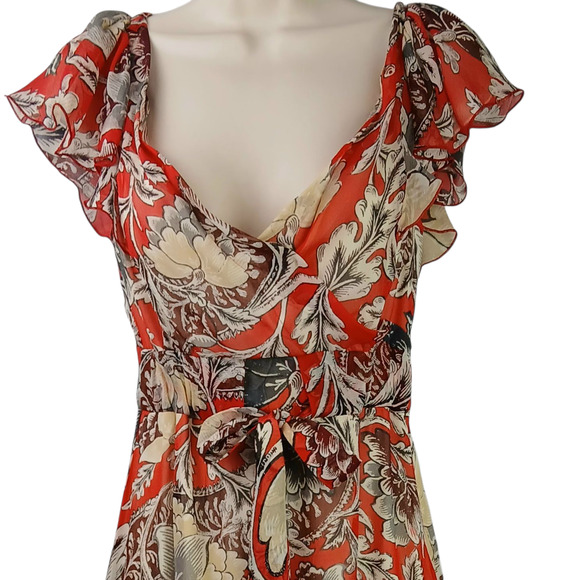 Diane Von Furstenberg SZ 4 Mariana 100% Silk Ruffle Floral Dress Knee Length - Picture 3 of 5